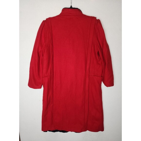 Vintage Basile Red Wool Coat Black Accents Long Womens Large - Picture 12 of 12